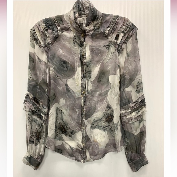 Diane Von Furstenberg DVF Pintura Silk Floral Print Button-Up Blouse Top - Picture 10 of 11